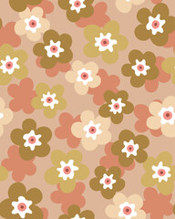 Unique retro floral pattern with warm earthy tones. Ideal for adding a touch of nostalgia and warmth to your design projects.