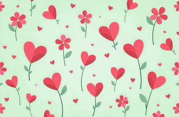 background with red hearts, flowers,