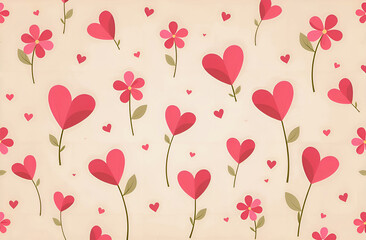 background with red hearts, flowers,