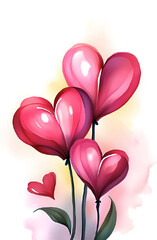 pink flowers in the shape of hearts on a light background, postcard, poster,