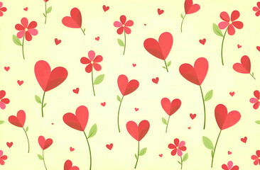 background with red hearts, flowers,