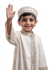 Muslim kid waving happy smile photography.
