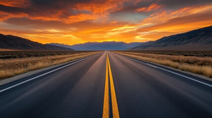 Naklejka premium Scenic highway sunset, mountains, desert, journey