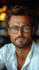 Close Up Portrait Of A Man With Glasses