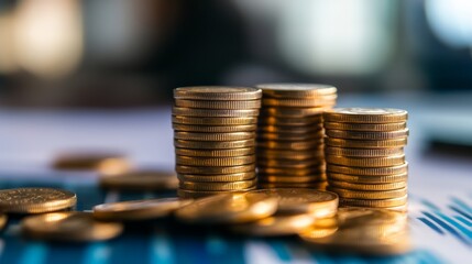Presentation, blurred image in financial valuation meeting, speaker and company report on investment, asset management and portfolio budget with office staff.