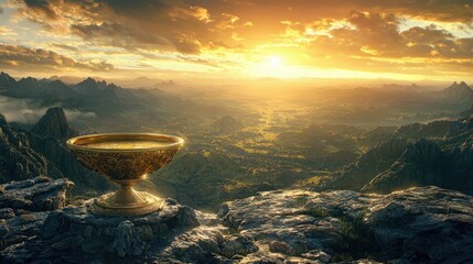 Golden Bowl Overlooking Scenic Mountain Landscape at Sunset