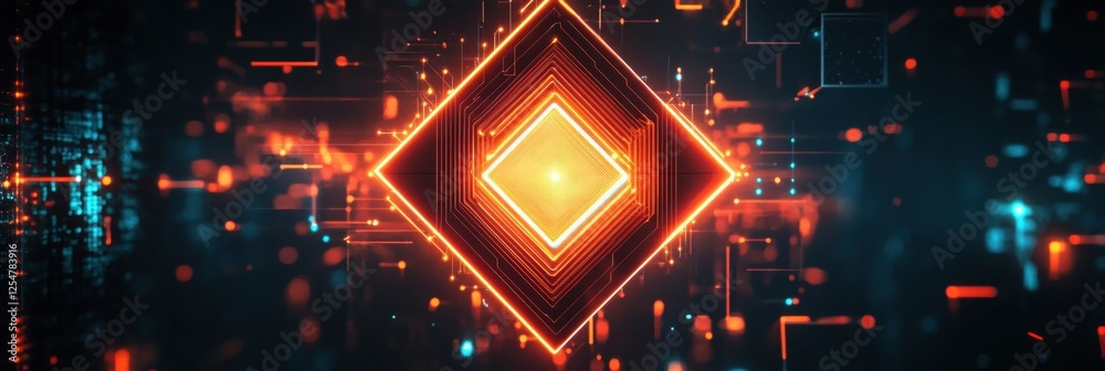 Poster Visual representation of a microchip with neon patterns and glowing effects in a digital environment. Generative AI