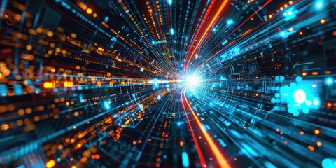 Digital Data Tunnel - Futuristic Technology Art