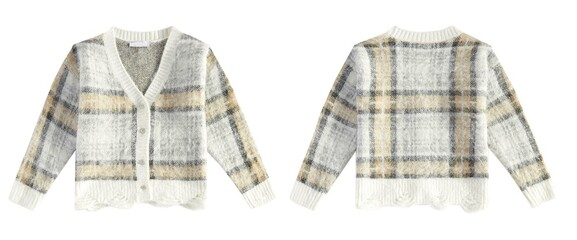 Knitted sweater for kids isolated on a white background. Warm cotton woolen knitted sweater, clothes, jacket.