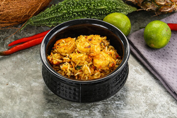 Indian cuisine - Biryani rice with prawn