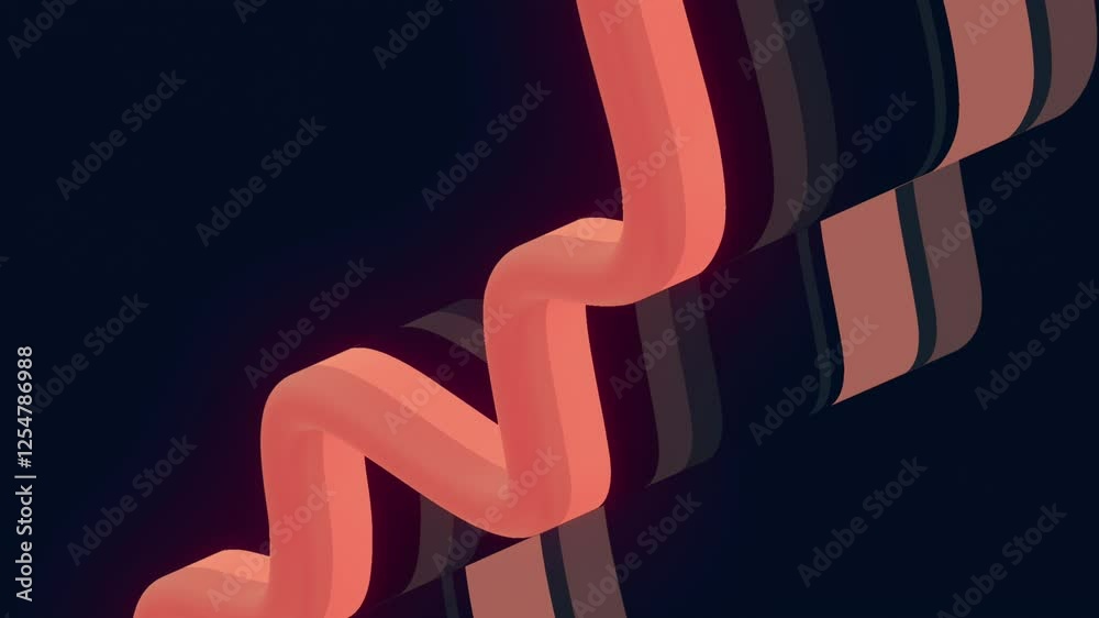 Poster Loop animation with an undulating ribbon with orange stripes. 3d rendering 4K