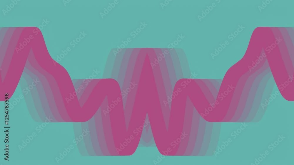 Poster Digital seamless loop animation in green and pink with symmetrical curved shapes