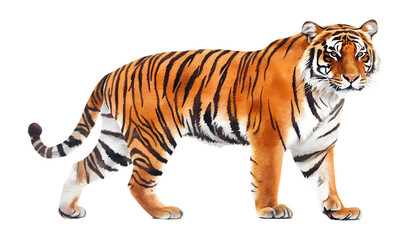 Fototapeta premium Majestic Bengal Tiger Watercolor Painting Wild Animal Art Print big cat black white image fauna 