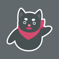 black cat say hello gesture with outline flat vector design.