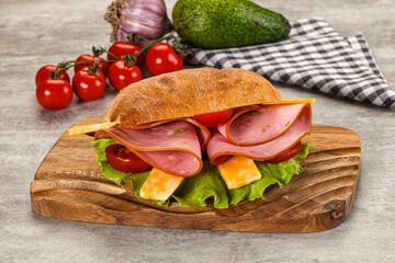Sandwich ciabatta with mortadella and cheese