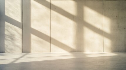 Fototapeta premium Minimalist interior with concrete walls and soft shadows, creating an atmosphere of tranquility