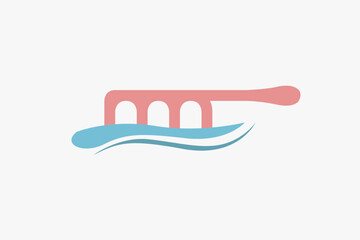 Comb and bridge with river waves logo