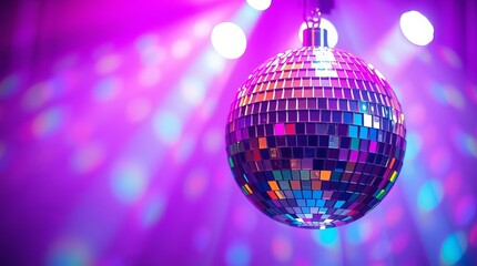 Fototapeta premium disco ball hanging in a purple-lit room.