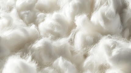 A macro view of fluffy cotton fibers, showcasing their soft and delicate texture.