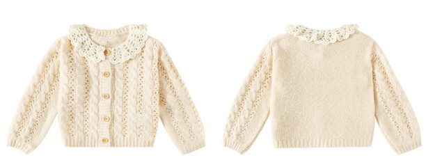 Obraz premium Knitted sweater for kids isolated on white background. Warm cotton woolen knitted sweater, clothes, jacket.