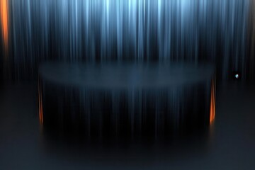 A single light source illuminates a stark black podium, casting a mysterious, ethereal glow.