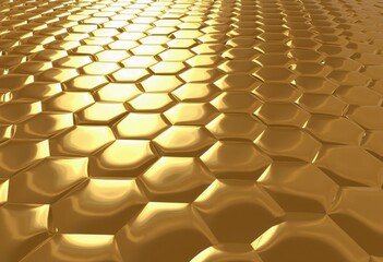 Fototapeta premium Glossy gold hexagonal pattern background or texture, 3D render, for banner or website