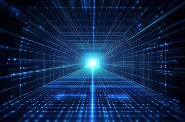 Dynamic Blue Light Emitting from a Technological Grid in a Digital Space