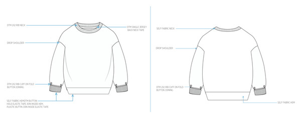 Kids Drop Shoulder Terry Fleece Hoodie Technical Tech pack. © MdAbir