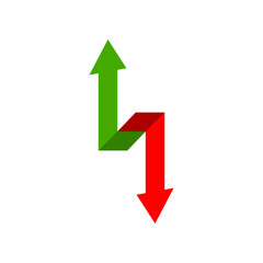 Green arrow graph growing uptrend and red arrow graph downward trend financial business vector icon design