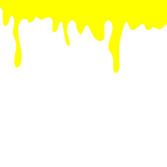 Caramel melting, dripping down with thin sugar streams. Maple liquid syrup leaking. Amber gold bee honey fluid flowing, drops, trickles. Flat graphic vector illustration isolated on white background