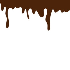Chocolate dripped. Sweet flowing liquid food with splashes and drops caramel cacao vector realistic pictures. Brown liquid dessert, sweet drip melt