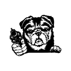 Bad Pug - dog with gun - vector stencil
