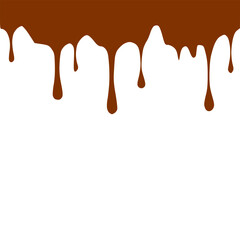 Chocolate dripped. Sweet flowing liquid food with splashes and drops caramel cacao vector realistic pictures. Brown liquid dessert, sweet drip melt
