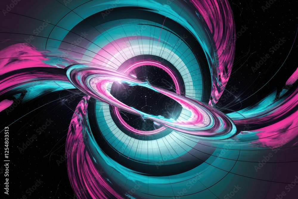 Poster abstract cosmic swirl with vibrant pink and teal hues, creating a dynamic and energetic visual effec