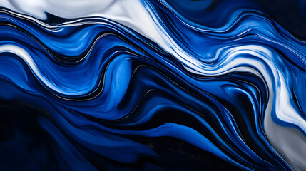 Obraz premium Painting of blue and white waves with tulips in a striking composition of abstract art