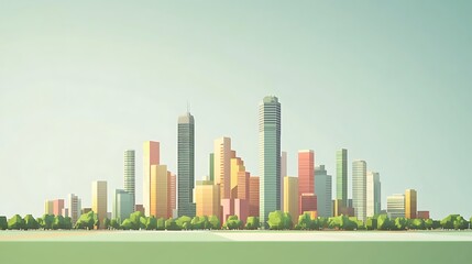 Fototapeta premium Modern City Skyline with Lush Green Parkland