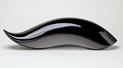 Sleek black decorative object with smooth curves on a minimalist background, showcasing modern design