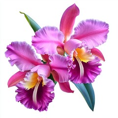 Vibrant Pink Cattleya Orchid Flowers with Lush Green Leaves and Rich Textures in Radiant Natural Lighting