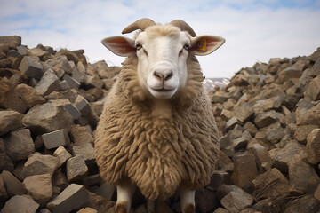 Obraz premium sheep in the mountains generative ai