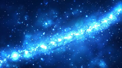 Vast expanse of space, glowing celestial structure, vibrant blue tones, cosmic nebulae, celestial bodies, starry night, deep space, astronomical