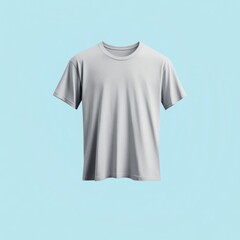 Gray t-shirt on light blue background, apparel mockup