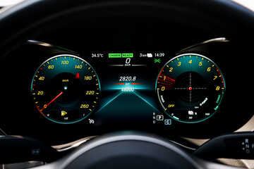 car​ instrument panel, car​ speed motor of​ night, car​ dashboard​ modern​ automobile...