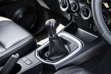 automatic transmission shift selector in the car interior. Closeup a manual shift of modern car...