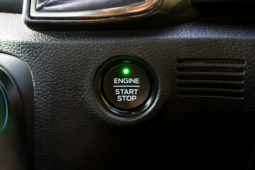 Close up engine car start button. Start stop engine modern new car button,Makes it easy to turn your auto mobile on and off. a key fob unique ,selective focus