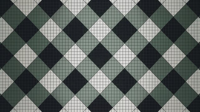 High contrast black and white mosaic background with classic checkerboard pattern featuring alternating tiles