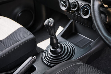 automatic transmission shift selector in the car interior. Closeup a manual shift of modern car...