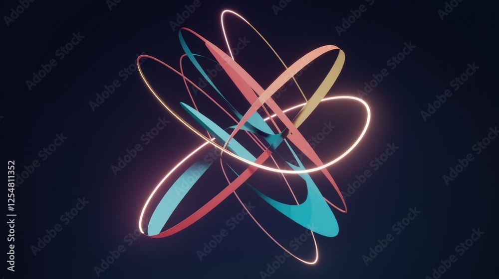 Poster abstract 3d rendering of vibrant, interconnected neon curves forming a dynamic, swirling composition