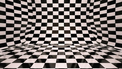 Fototapeta premium Striking 3D render of black and white mosaic background with classic checkerboard pattern creating depth illusion