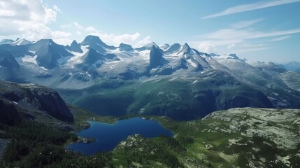 Fototapeta premium Bird's-eye view over mountains and mountain lakes