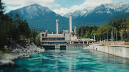 Fototapeta premium Mountain Hydroelectric Plant River Power Generation